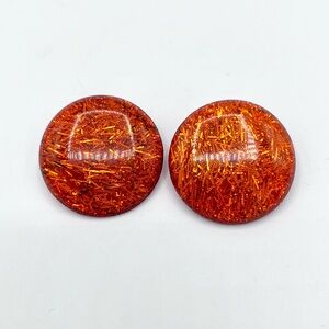Orange Glittery Round Earrings